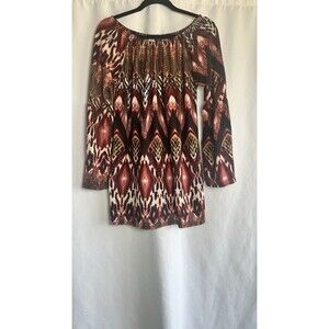 WinWin Womens Tunic Top Pullover Long Bell Sleeve  Retro NWT Size L-XL